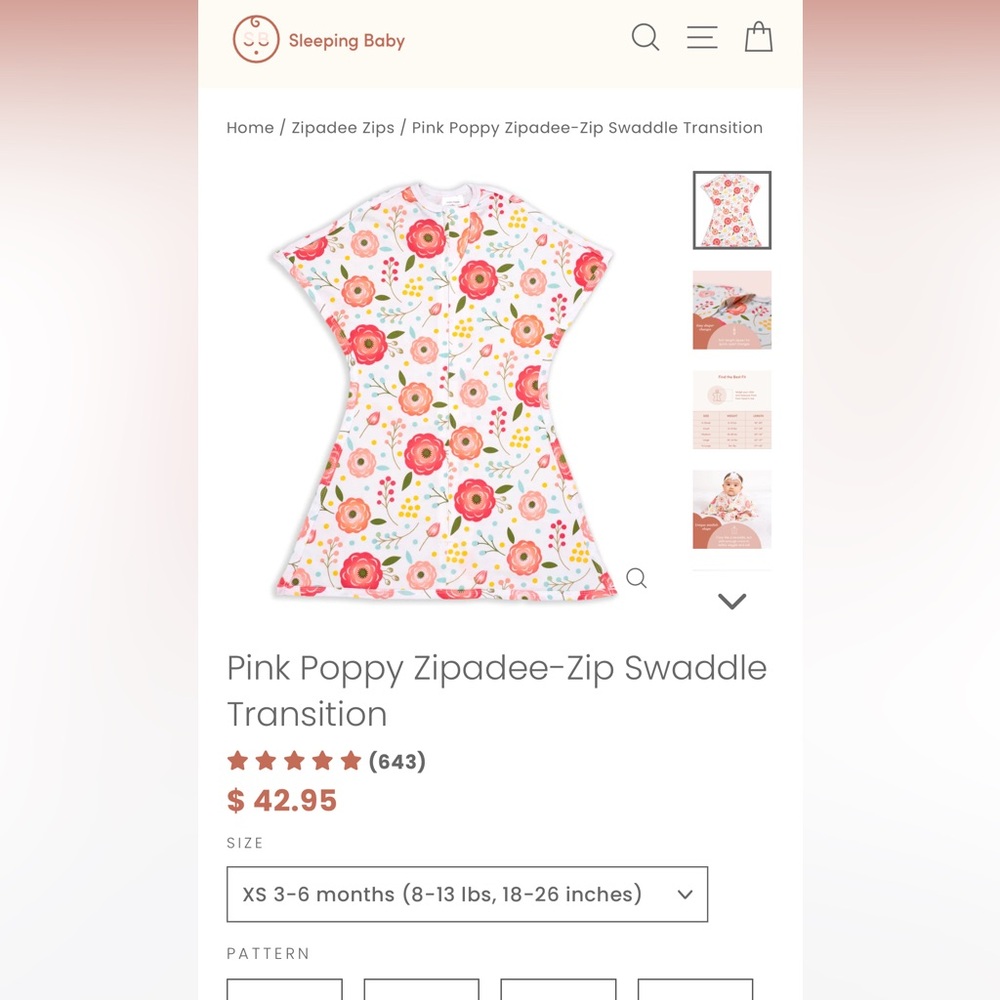Transitional swaddle used less than ten times. XS Zippadee-zip